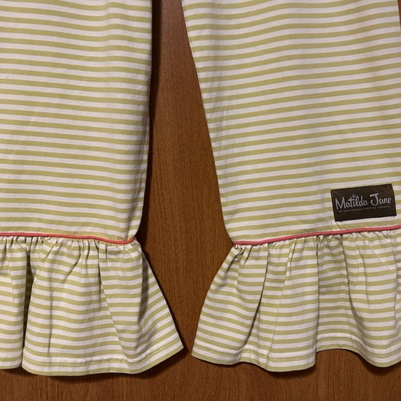 MATILDA JANE Sz 8 Lime Green and White Stripes with Button Ruffle Hems - Picture 4 of 9